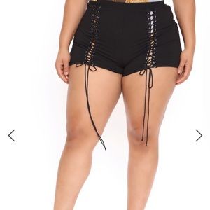 Black lace up shorts